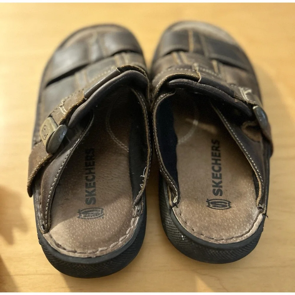Vintage Unisex Skechers Leather Comfort Sandals Brown Adjustable Slide‎ Y2K